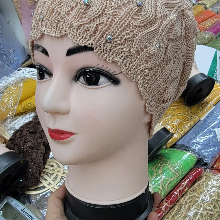 يىڭىلىق پوسما蕾丝圆顶包头帽秋季春秋无檐帽子镂空编织时尚薄