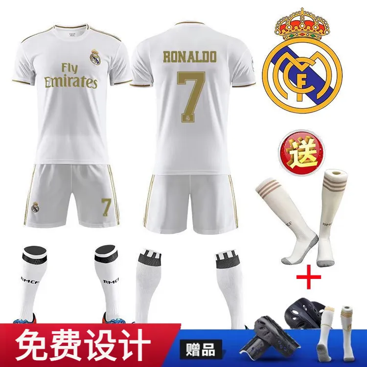 皇马球衣套装夏季速干儿童学生足球训练服7号c罗足球服定制印号