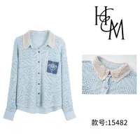 HUIERMAN/慧尔曼时尚设计师款琥珀流光日系拼接镂空衬衫【15482】