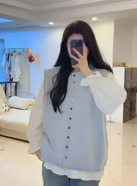 【高个子定制】宽松型无袖毛针织衫女装开衫刺绣春季薄款衬衫气质