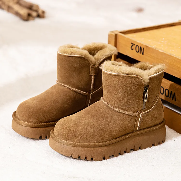 全羊毛套筒女士短筒涂鸦加厚休闲风加绒时尚雪地靴百搭中跟大棉鞋