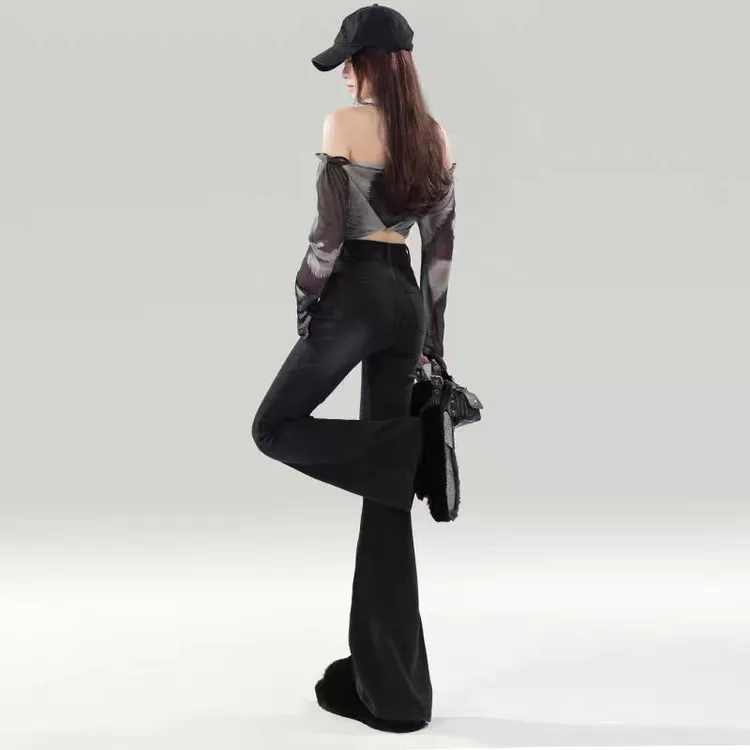 【加绒+运费险】微喇高腰黑灰加绒牛仔裤女大码胖mm修身显瘦喇叭裤