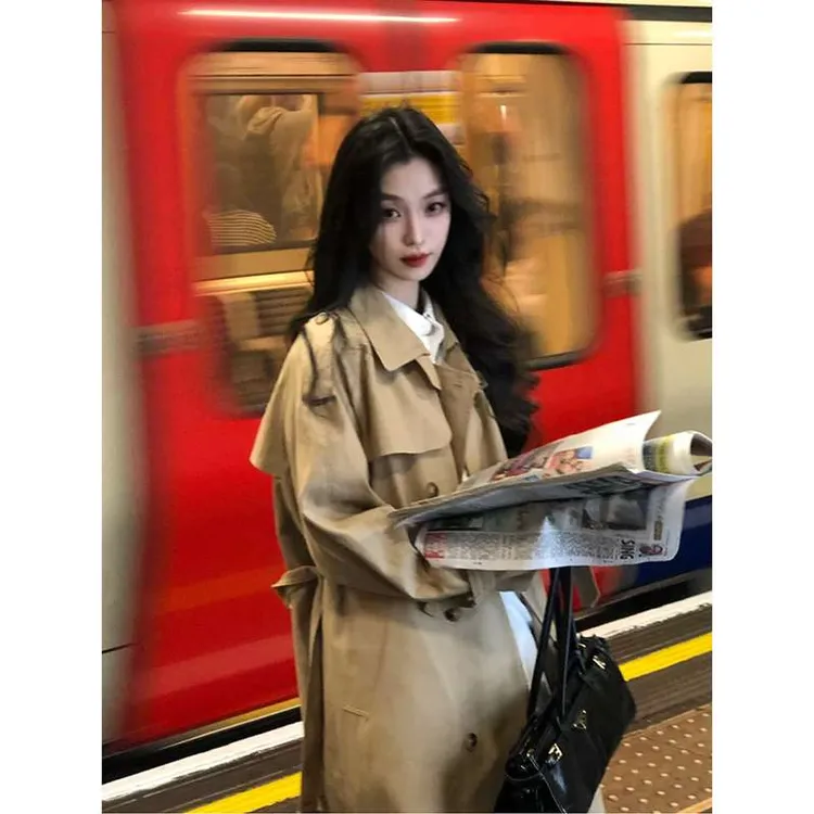 英伦风风衣外套女2025秋季新款高个子巨好看韩版中长款韩系卡其色