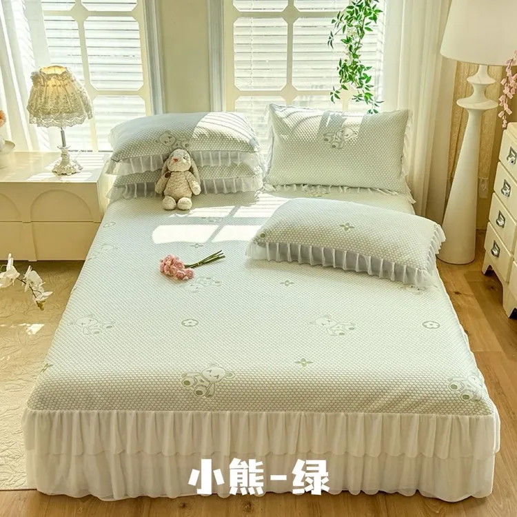 本诗朵凉感豆豆席三件套凉席夏日清凉亲肤透气床裙款【非遗好物】