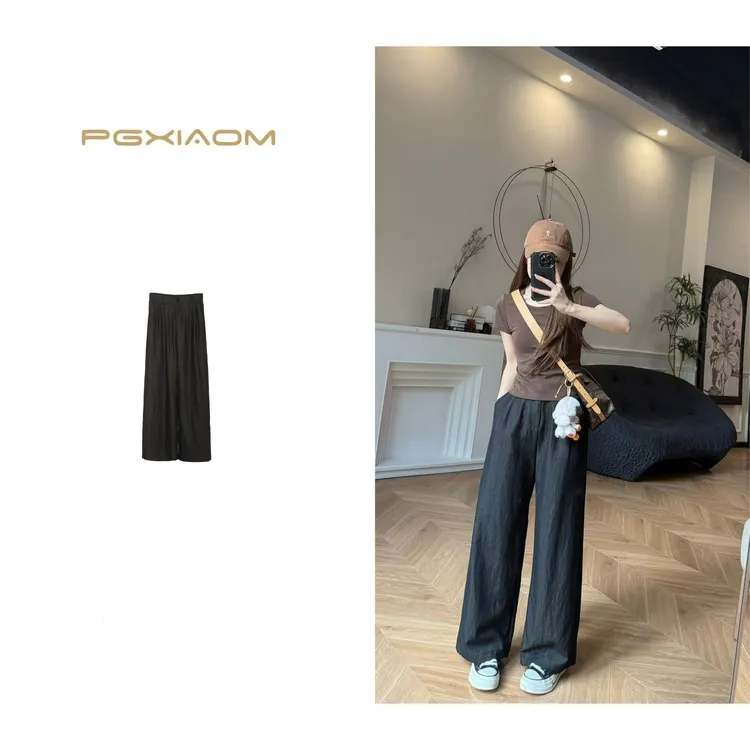 【PGXIAOM】润秀定制鎏金黑休闲阔腿裤KZ10001