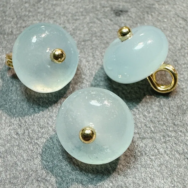 10mm新中式国风浅蓝色天然玉石扁珠纽扣旗袍马甲香云纱汉服唐装扣