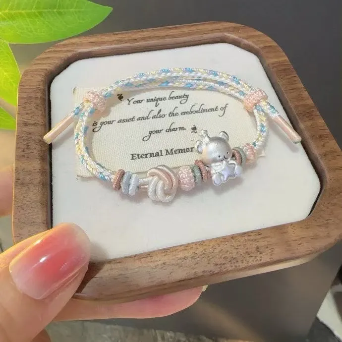 足银手链 足银999星星小狗手链女纯银编织线条小狗3D硬送女友礼物