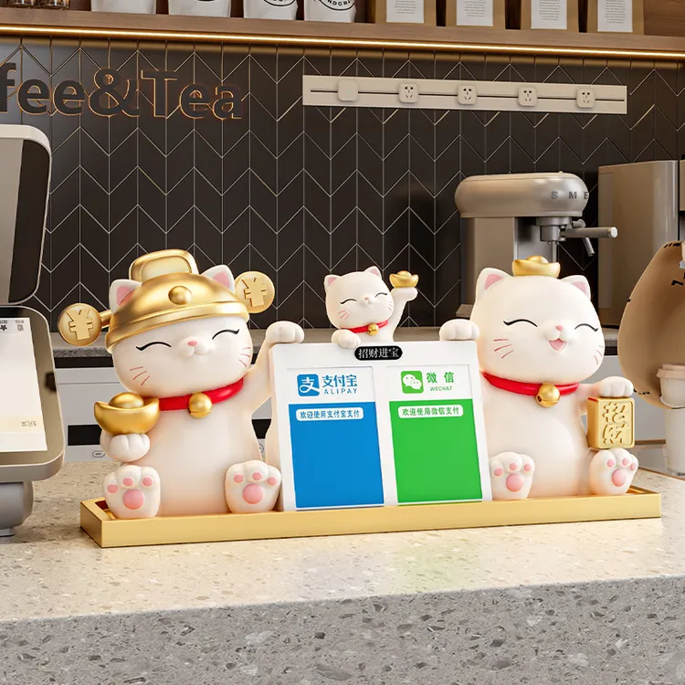 招财猫摆件收钱二维码新店开业大吉礼物收银台前台店铺发财猫装饰