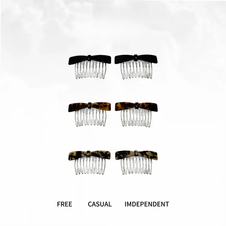 SWW新款蝴蝶结加大号醋酸高颅顶碎发夹倒插梳碎发整理神器