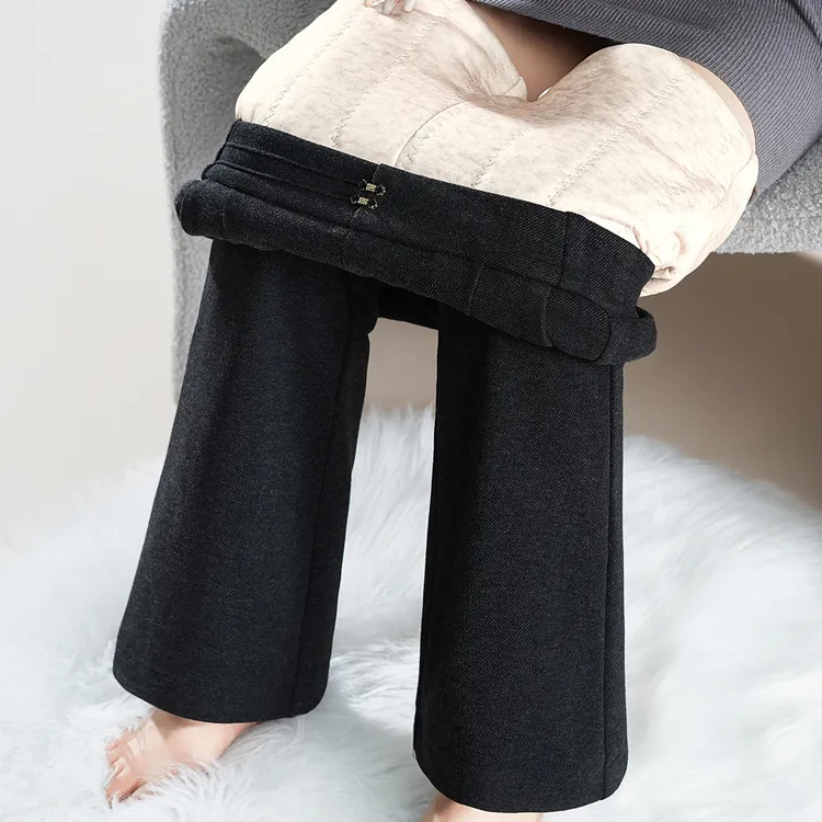 羊毛呢蚕丝棉裤女款爆款2025新款冬季外穿保暖加厚加绒裤子微喇裤