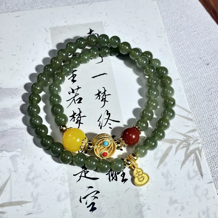 天然和田玉双圈民族风款新中式双圈时尚简约手串-FY109