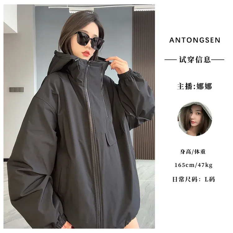 【安童森定制】潮牌设计拉链连帽外套加厚情侣装上衣冲锋衣外套8156
