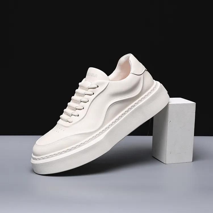 秋季内增高厚底小白鞋男士百搭休闲鞋低帮真皮百搭时尚皮鞋新潮流