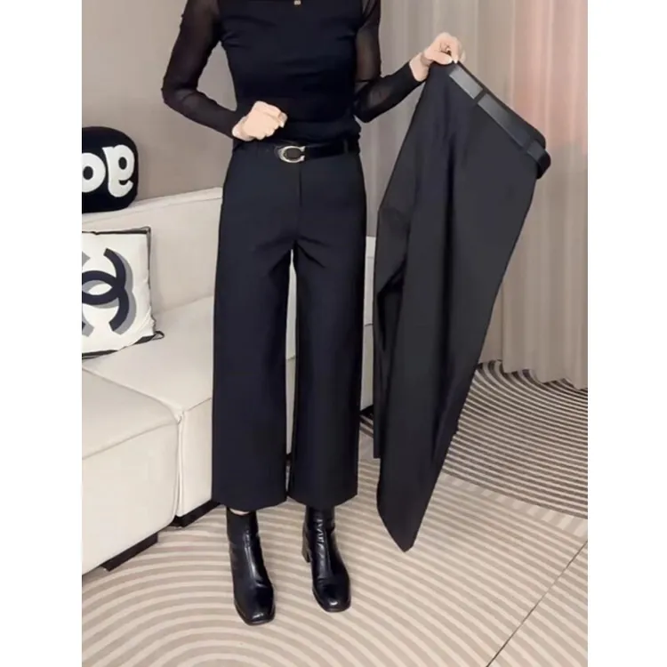大码直筒西装休闲裤女2025年春季新款梨型身材小个子弹力法棍裤