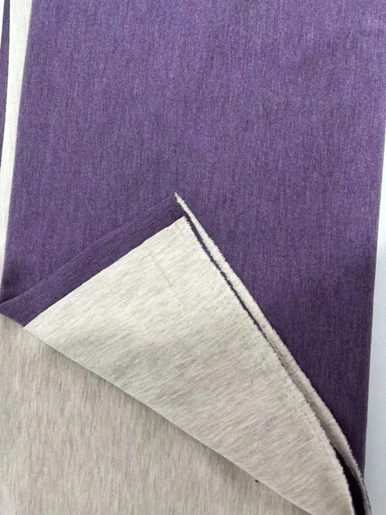  紫色AB面蚕丝羊绒奥绒磨毛面料发热保暖家居服打底衫面料