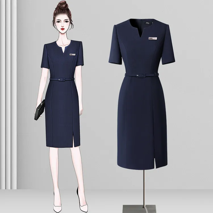 时尚通勤轻职风短袖夏季连衣裙制服薄款气质商务高端薄款裙套
