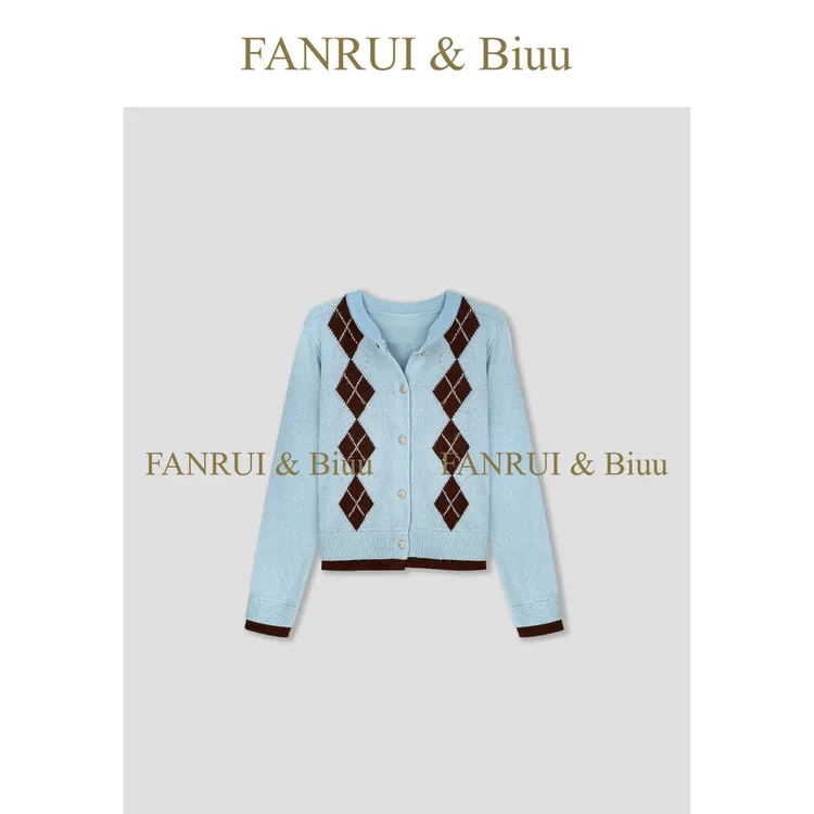 FANRUI/泛芮 「暖隅」菱格撞色复古时髦老钱风气质软糯针织衫B17357