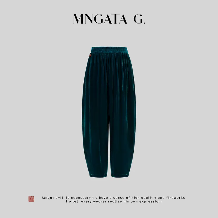 MNGATA G.宫小妍【喜乐】真丝早秋新中式显瘦百搭日常裤子5032672