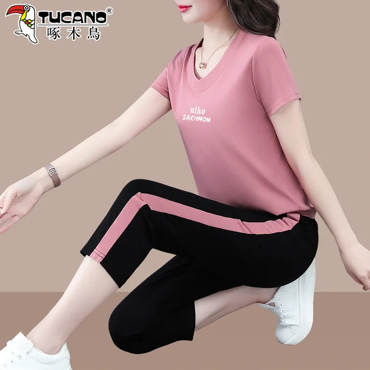 啄木鸟灰色运动套装女夏季薄款2025年新款时尚休闲洋气气质两件套