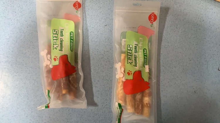 夹心磨牙棒鸡肉鸭肉牛皮夹心短款17厘米长四只装