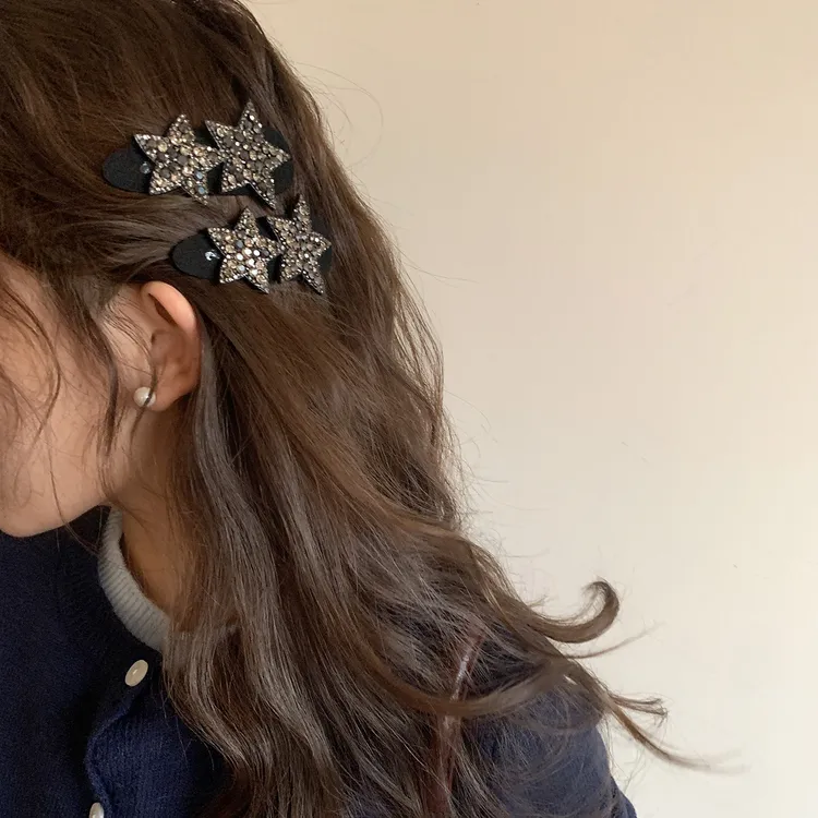 闪钻星星发夹刘海边夹黑色五角星侧边bb夹气质百搭发饰