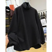 P0621高级感慵懒风宽松高领德绒打底衫女秋冬季内搭磨毛长袖T恤
