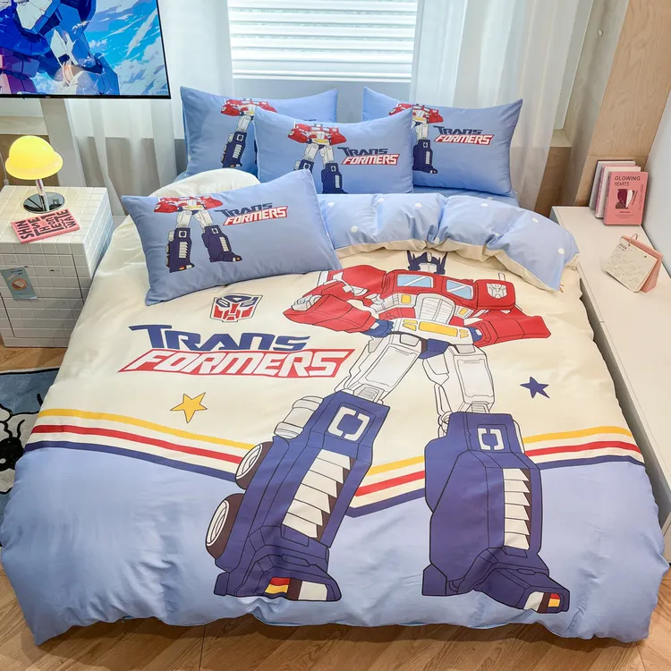擎天柱全棉四件套儿童卡通纯棉被套床单床笠男孩学生宿舍变形金刚