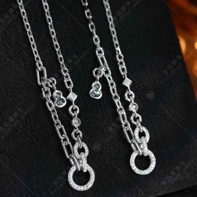 金钰顺珠宝18K金钻石项链调节万能链女真钻翡翠吊坠高货钻石项链