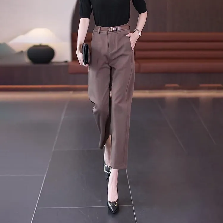 拉夏贝尔高级感时尚百搭休闲裤2025春秋新款小个子九分西装哈伦裤