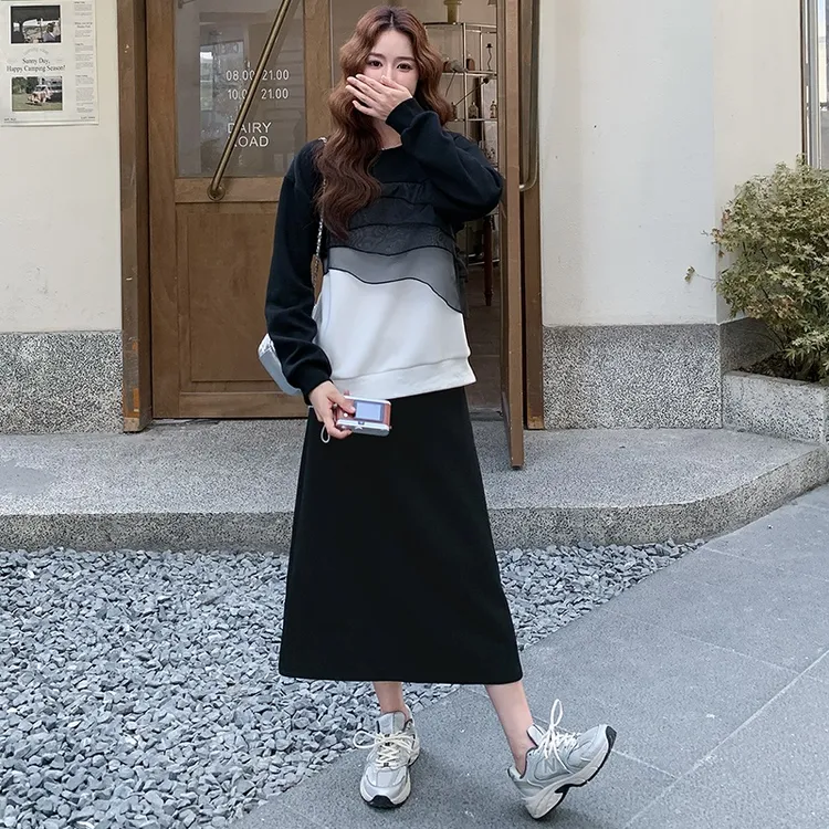 休闲时尚套装两件套渐变色卫衣显瘦休闲高腰秋冬拼接宽松气质女装