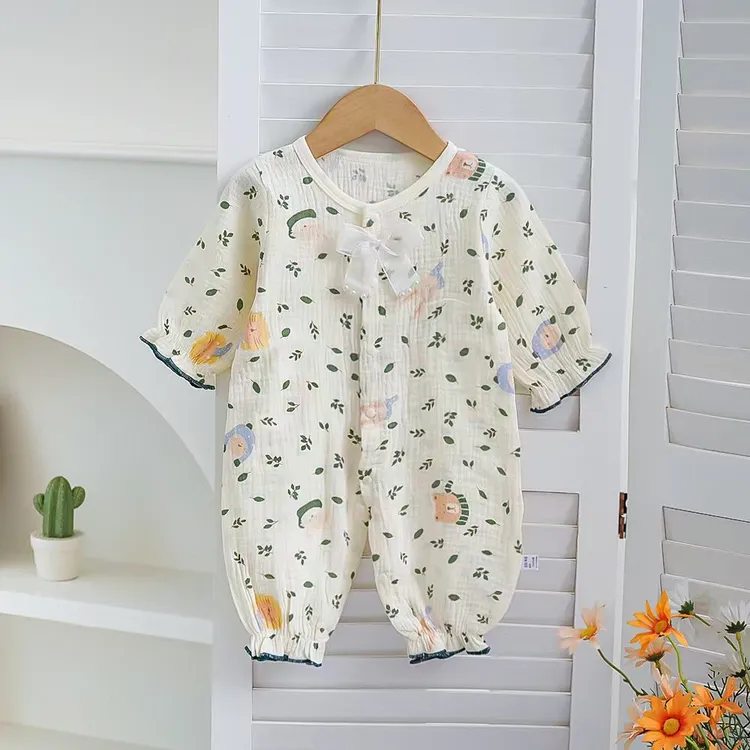 夏季薄款女宝连体衣a类纯棉纱布宝宝洋气衣服空调服睡衣童裝夏天