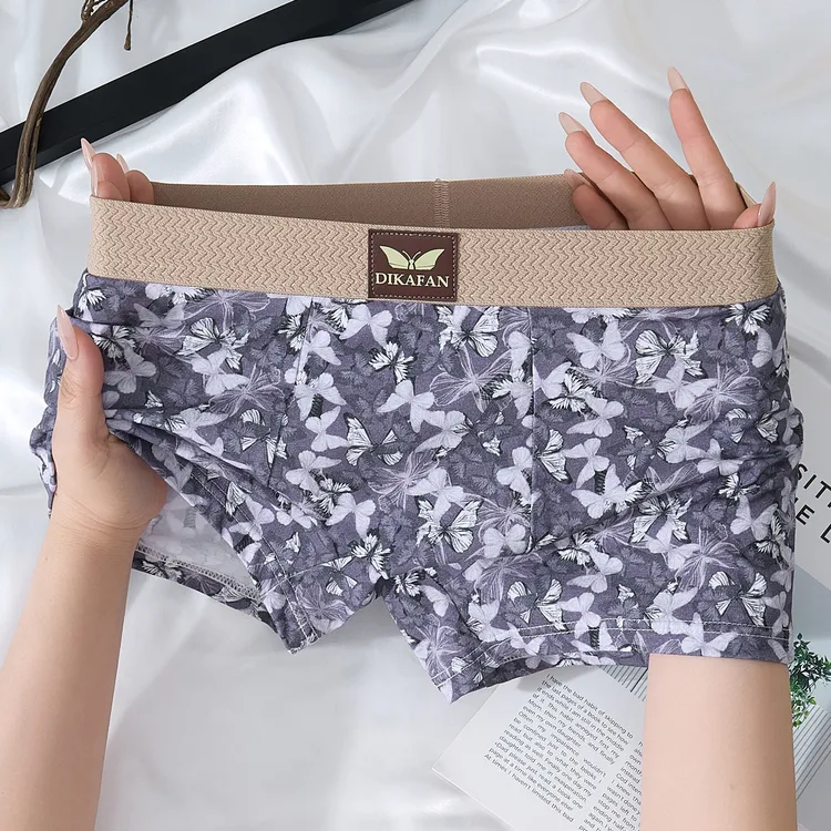 新款棉质舒适男士内裤男款蝴蝶印花时尚四角裤男生中腰内搭短裤衩