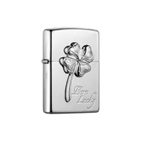 Zippo幸运在握四叶草镜面防风打火机送礼佳选