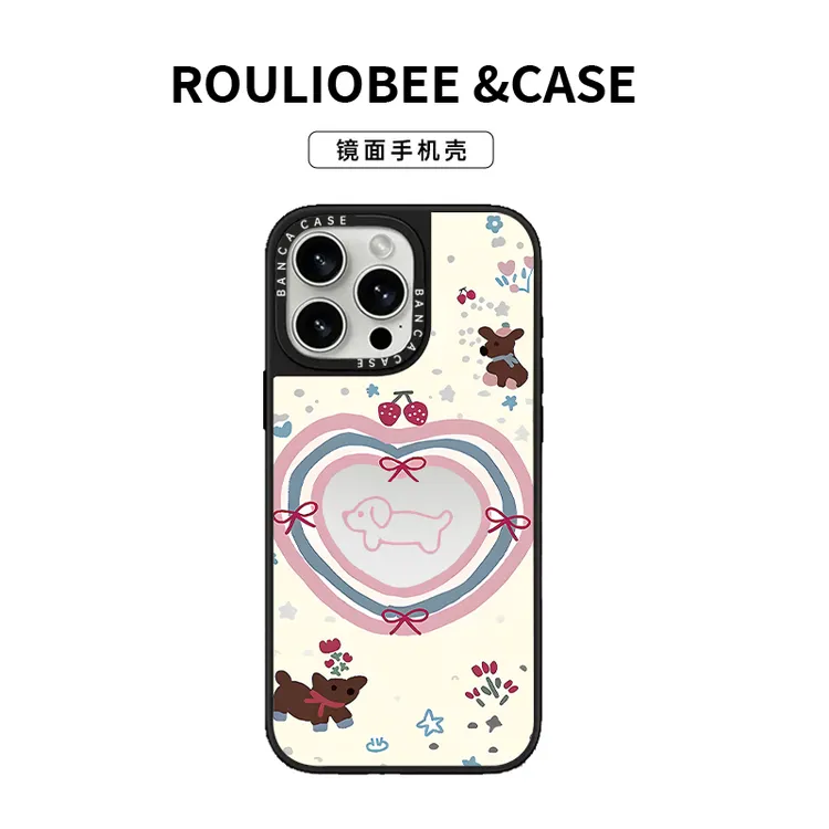 樱桃爱心狗狗适用苹果16手机壳苹果15pro镜面iphone14pro潮牌1312