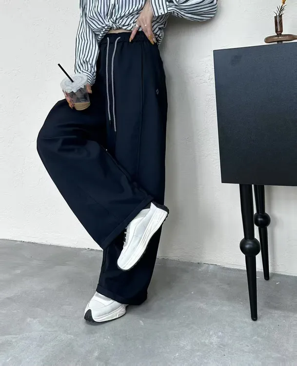 2025爆款秋季多色拼色抽绳款弯宽松显瘦阔腿休闲裤百搭