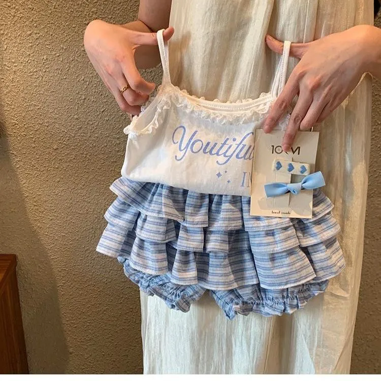女童吊带上衣韩系甜美2025新款小童女宝宝洋气两件套蛋糕裙裤套装