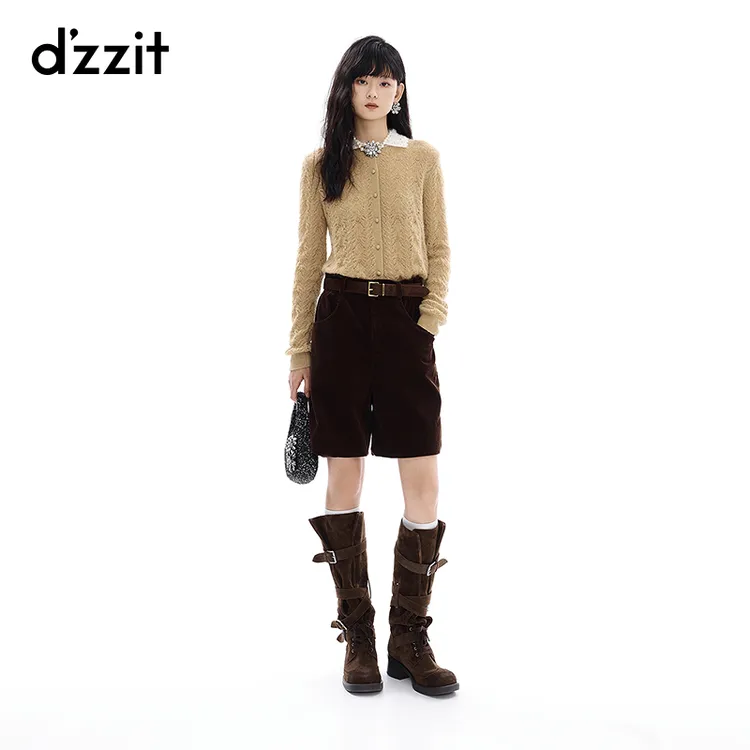 【商场同款新品】dzzit地素针织衫25冬复古镂空挑洞上衣女3J4E533