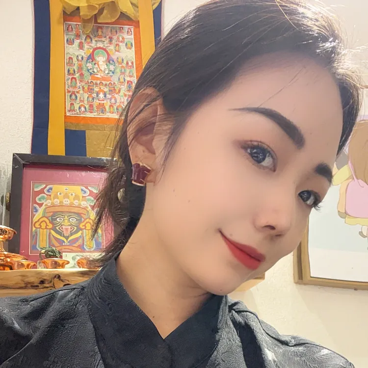 合金莫桑石耳饰 藏式红色耳钉 民族风简约百搭