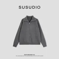 SUSUDIO 慵懒秋季软糯加厚翻领竖坑长袖拉链开衫毛衣 50184