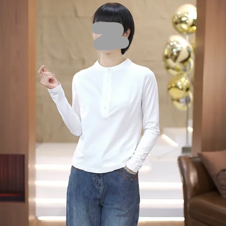 高含棉简约百搭长袖t恤女2025年秋冬新款小个子纯色宽松遮肉上衣