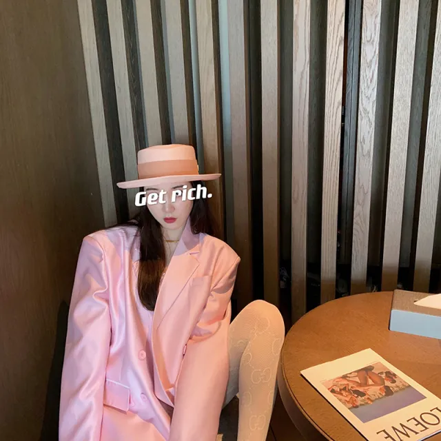 珠光粉套装夹克女式春秋小薄宽松休闲街头网红小套装