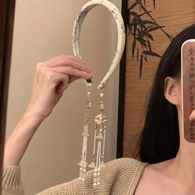 江南烟雨~新中式手工制作复古流苏发箍假耳环民族风头箍发饰女