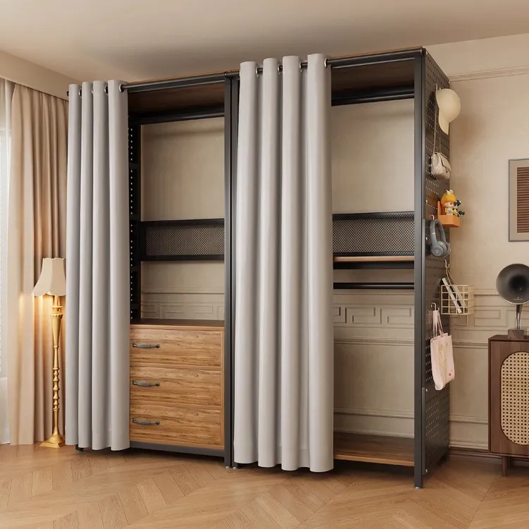 衣帽架家用卧室衣帽间金属挂衣橱出租房衣服置物架加粗落地衣帽架