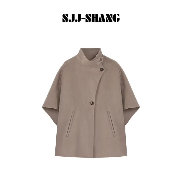 SJJ-SHANG【流光大衣】Max斗篷款流质线条双面羊毛大衣q135555p