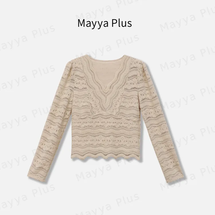 【秋日浪漫】Mayya Plus麦芽定制冷清系V领气质长袖T恤上衣32536568