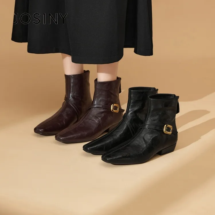 卓诗尼法式气质尖头高跟小踝靴2025秋冬新款瘦瘦靴洋气靴短靴粗跟
