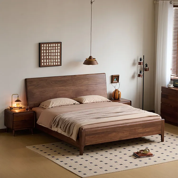 北美黑胡桃木实木床1.5米简约床1.8米黑胡桃木主卧复古双人床定制