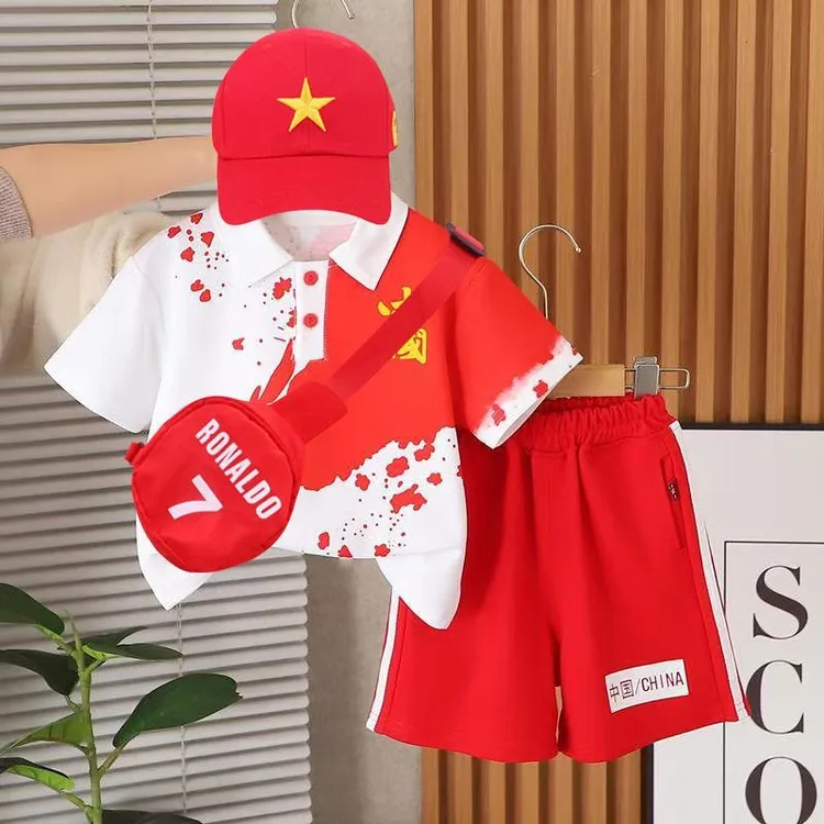 [宝贝家]男女童宝宝短袖Polo翻领套装两件套2025夏季新款中国套装