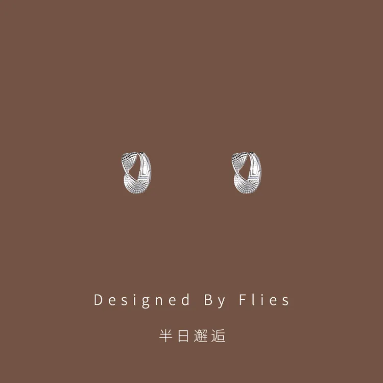 铜合金耳饰 半日邂逅|小众颗粒感扭曲几何耳扣简约轻奢通勤耳钉