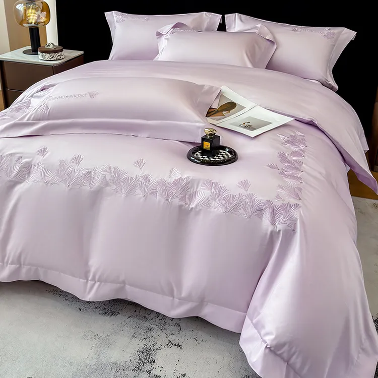 长绒棉贡缎全棉纯棉四件套100%棉高档绣花刺绣被套床笠款美式床品